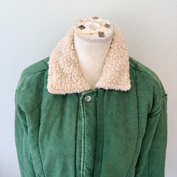 BDG Shearling-Collared Quilted Green Warm Bomber Jacket Coat Men’s Size S - Picture 5 of 14